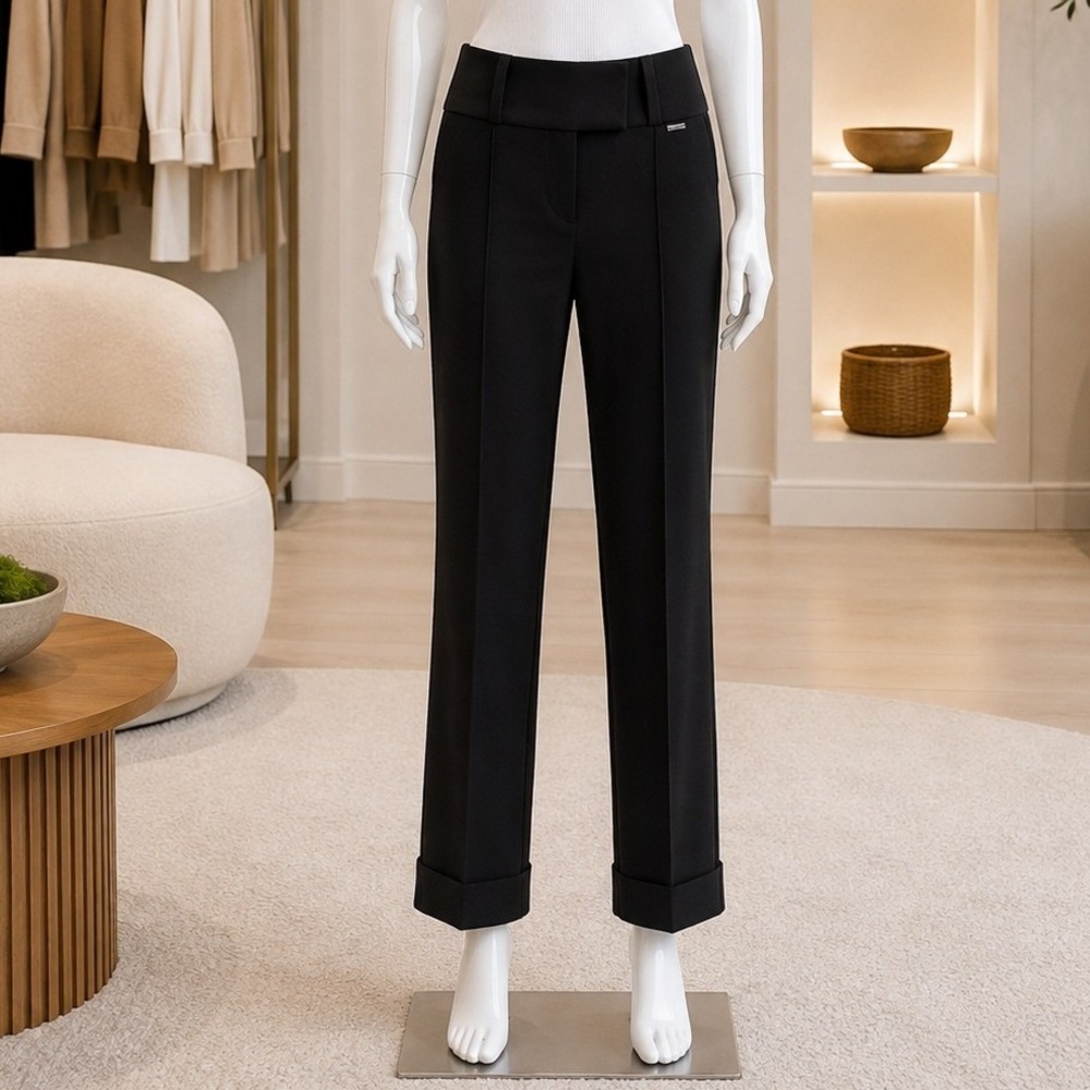 River Island Women Trousers Black Wide Leg Cuffed Hem Career Pants 8